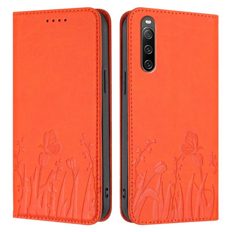For Sony Xperia 10 IV Tulips Butterfly Pattern Magnetic Vegan Leather Phone Case
