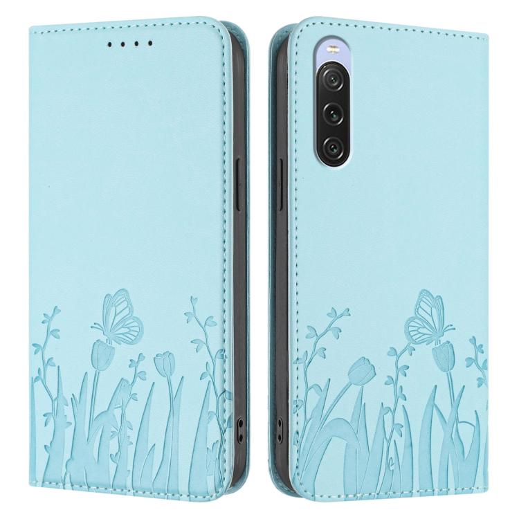 For Sony Xperia 10 V Tulips Butterfly Pattern Magnetic Vegan Leather Phone Case