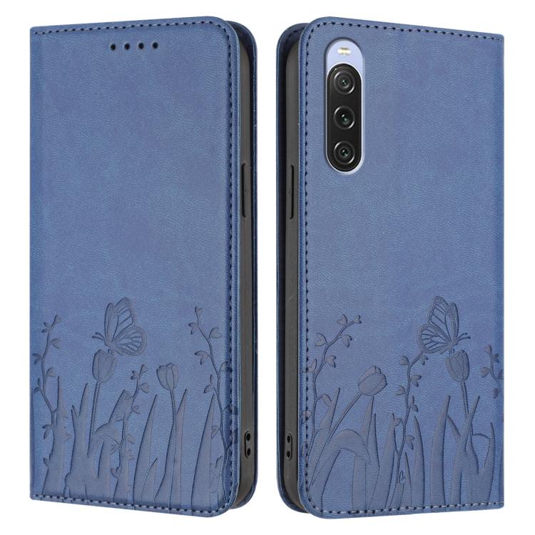 For Sony Xperia 10 V Tulips Butterfly Pattern Magnetic Vegan Leather Phone Case