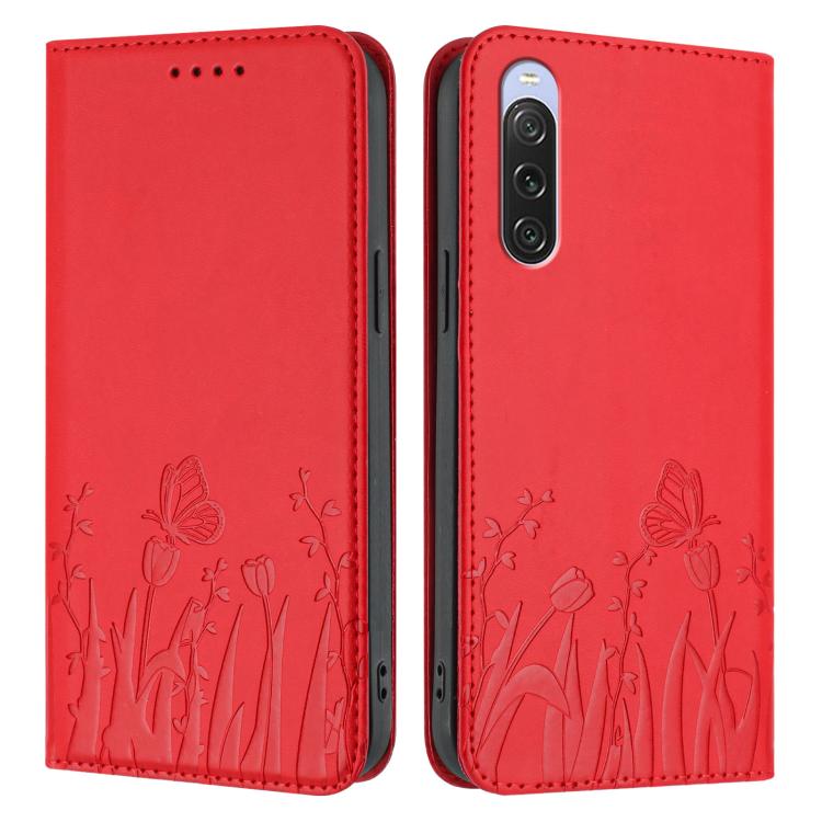 For Sony Xperia 10 V Tulips Butterfly Pattern Magnetic Vegan Leather Phone Case