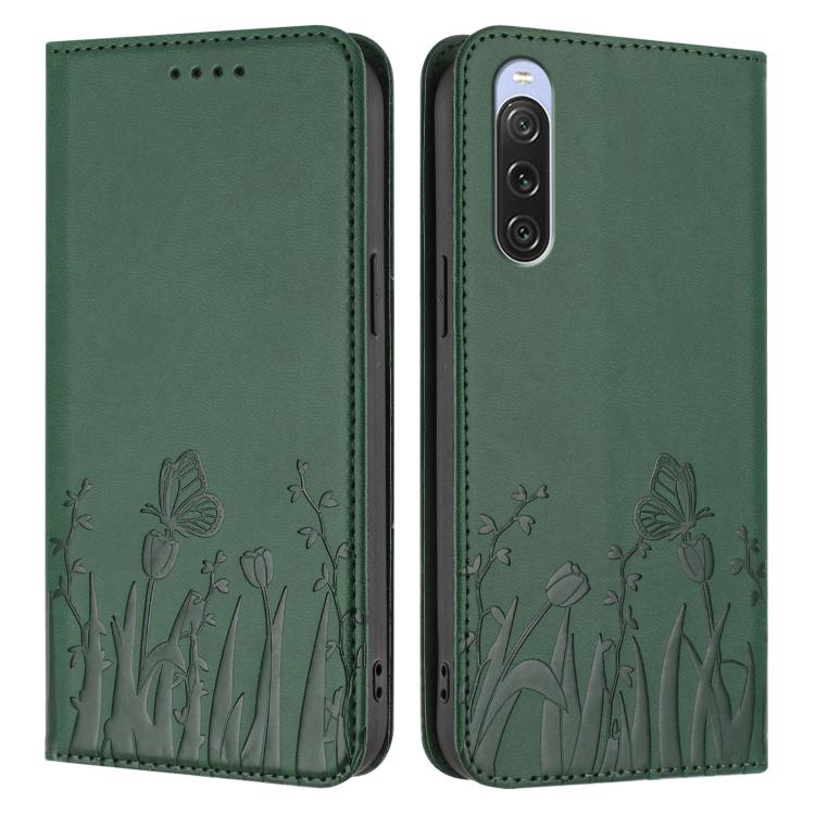 For Sony Xperia 10 V Tulips Butterfly Pattern Magnetic Vegan Leather Phone Case