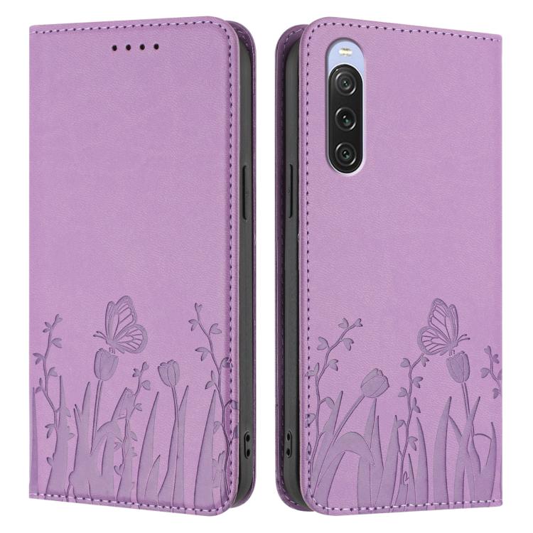 For Sony Xperia 10 V Tulips Butterfly Pattern Magnetic Vegan Leather Phone Case