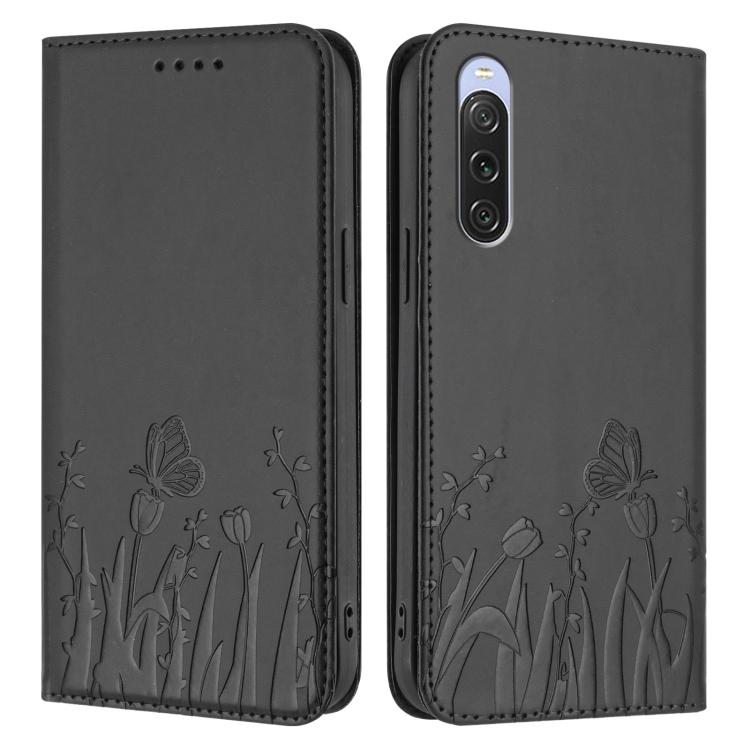 For Sony Xperia 10 V Tulips Butterfly Pattern Magnetic Vegan Leather Phone Case