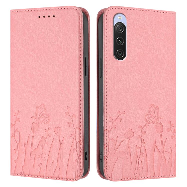 For Sony Xperia 10 V Tulips Butterfly Pattern Magnetic Vegan Leather Phone Case