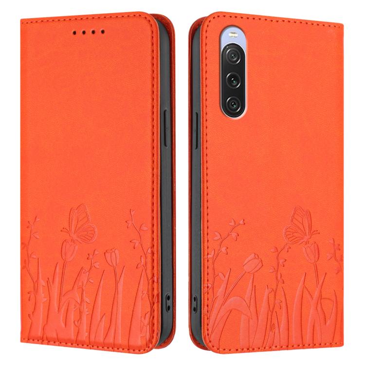For Sony Xperia 10 V Tulips Butterfly Pattern Magnetic Vegan Leather Phone Case