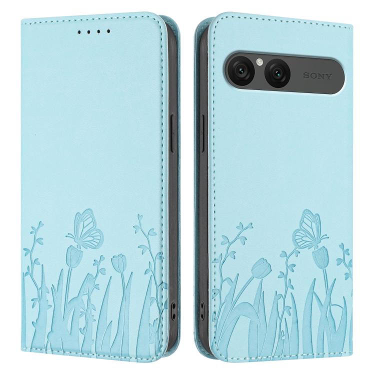 For Sony Xperia 10 VII Tulips Butterfly Pattern Magnetic Vegan Leather Phone Case