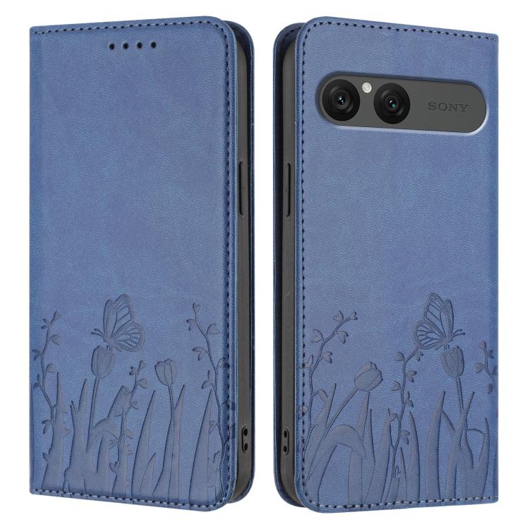 For Sony Xperia 10 VII Tulips Butterfly Pattern Magnetic Vegan Leather Phone Case