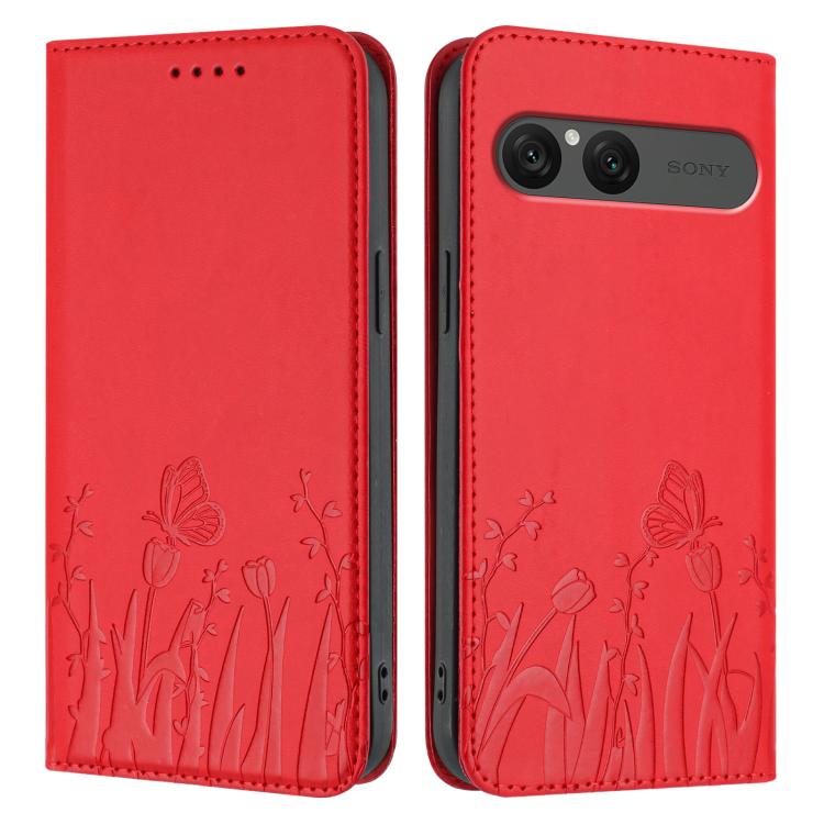 For Sony Xperia 10 VII Tulips Butterfly Pattern Magnetic Vegan Leather Phone Case