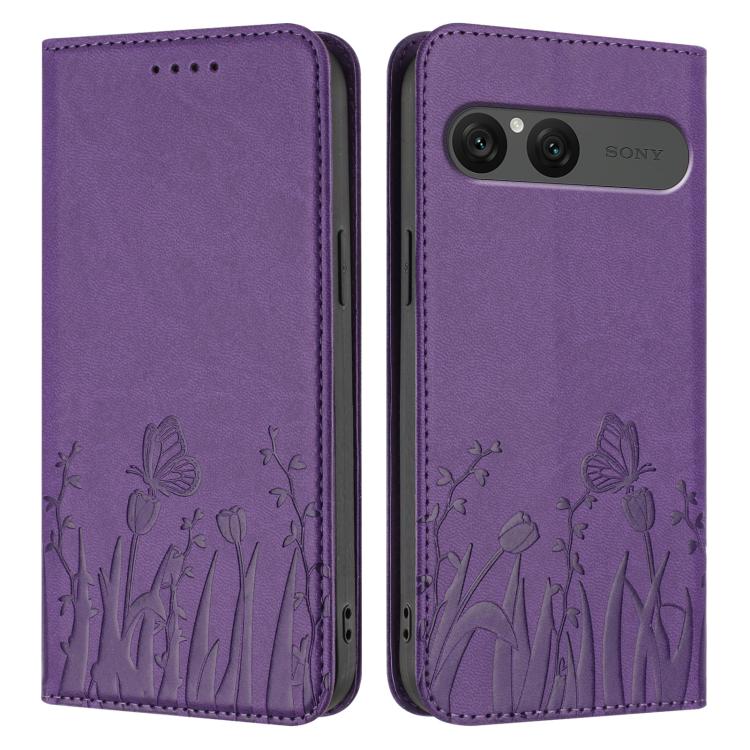 For Sony Xperia 10 VII Tulips Butterfly Pattern Magnetic Vegan Leather Phone Case