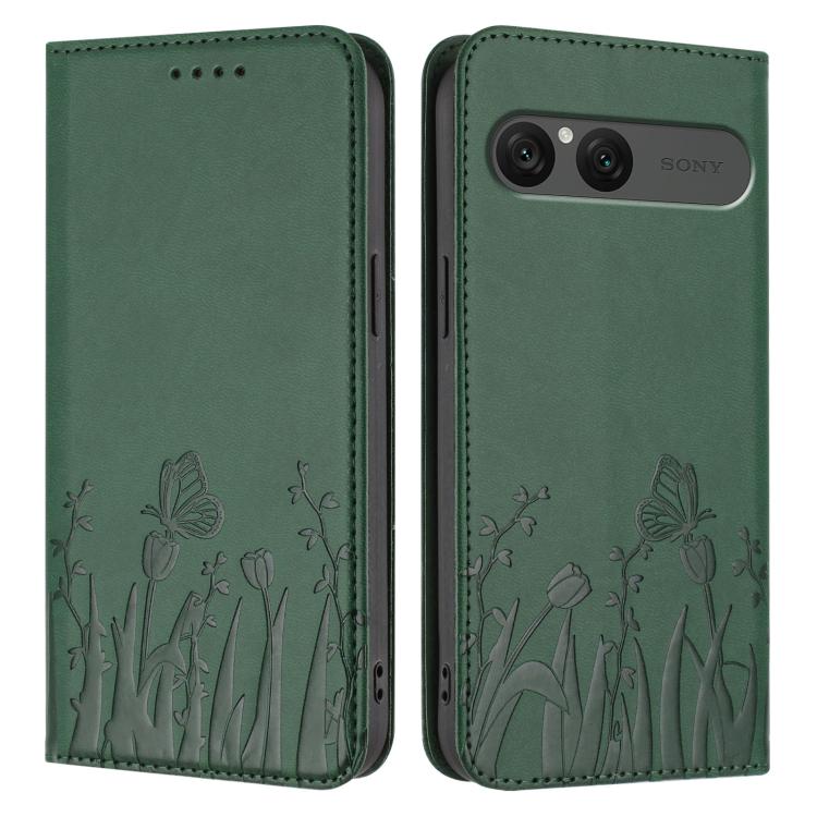 For Sony Xperia 10 VII Tulips Butterfly Pattern Magnetic Vegan Leather Phone Case