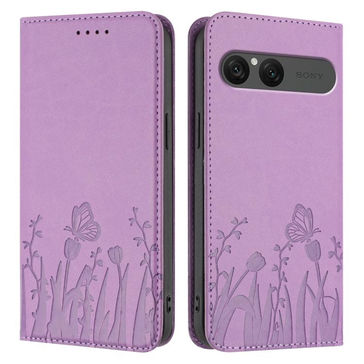 For Sony Xperia 10 VII Tulips Butterfly Pattern Magnetic Vegan Leather Phone Case