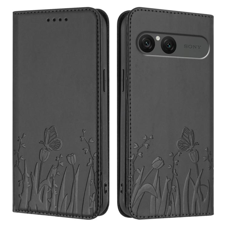 For Sony Xperia 10 VII Tulips Butterfly Pattern Magnetic Vegan Leather Phone Case