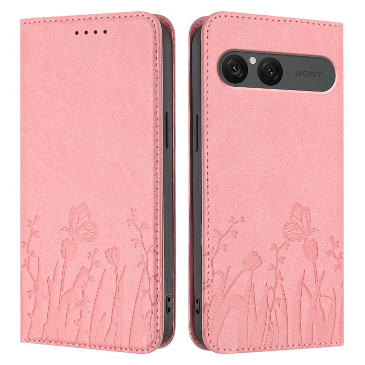 For Sony Xperia 10 VII Tulips Butterfly Pattern Magnetic Vegan Leather Phone Case