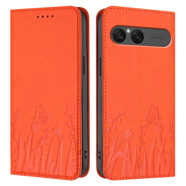 For Sony Xperia 10 VII Tulips Butterfly Pattern Magnetic Vegan Leather Phone Case