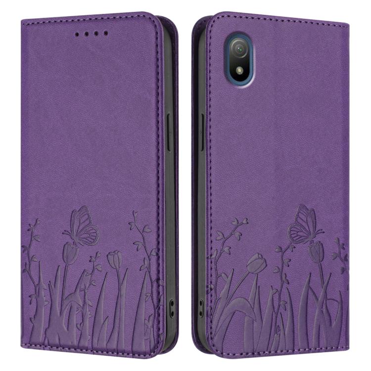 For Sony Xperia Ace III Tulips Butterfly Pattern Magnetic Vegan Leather Phone Case