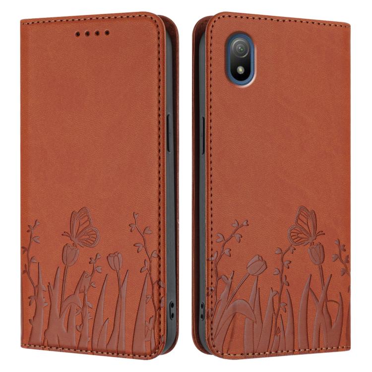 For Sony Xperia Ace III Tulips Butterfly Pattern Magnetic Vegan Leather Phone Case