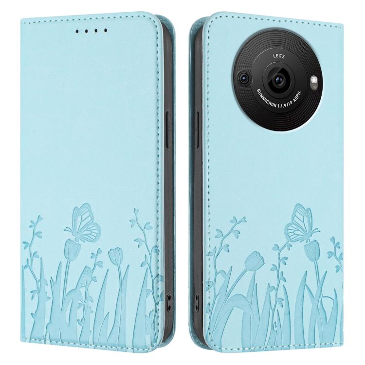 For Sharp Aquos R8 Pro Tulips Butterfly Pattern Magnetic Vegan Leather Phone Case