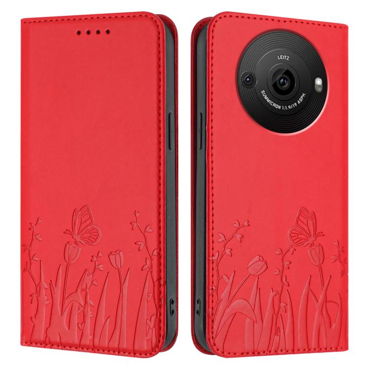 For Sharp Aquos R8 Pro Tulips Butterfly Pattern Magnetic Vegan Leather Phone Case