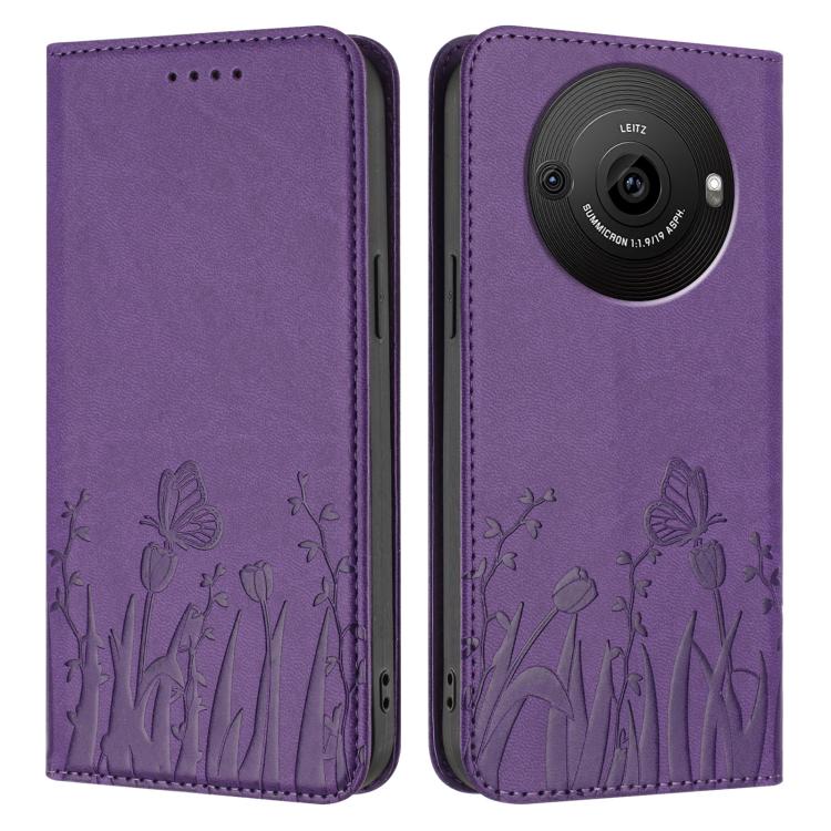 For Sharp Aquos R8 Pro Tulips Butterfly Pattern Magnetic Vegan Leather Phone Case