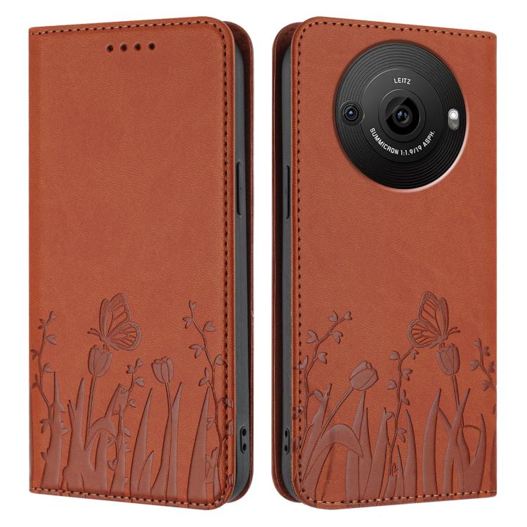 For Sharp Aquos R8 Pro Tulips Butterfly Pattern Magnetic Vegan Leather Phone Case