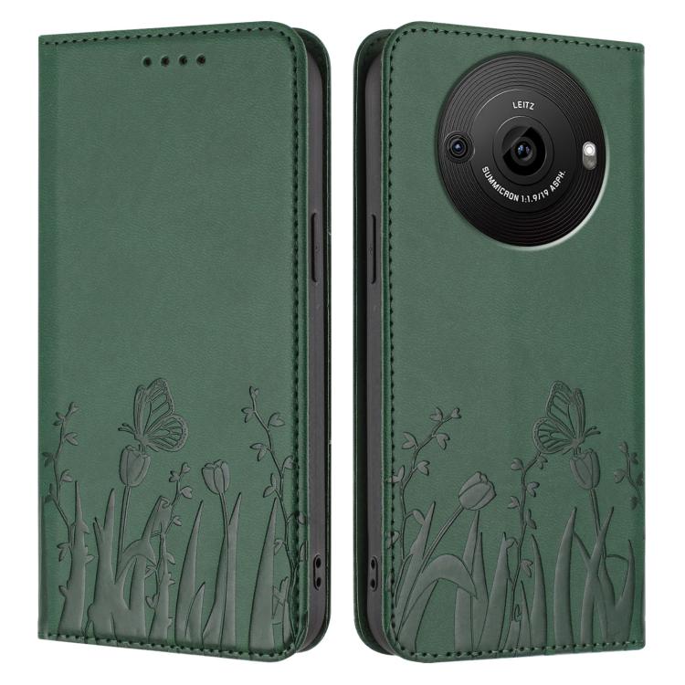 For Sharp Aquos R8 Pro Tulips Butterfly Pattern Magnetic Vegan Leather Phone Case