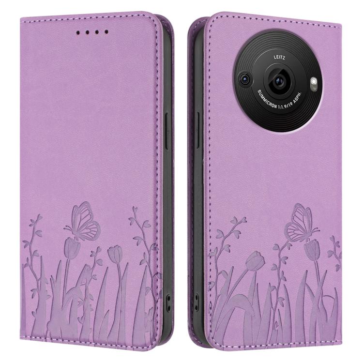 For Sharp Aquos R8 Pro Tulips Butterfly Pattern Magnetic Vegan Leather Phone Case