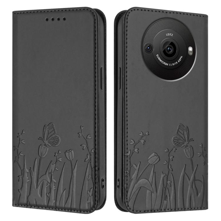 For Sharp Aquos R8 Pro Tulips Butterfly Pattern Magnetic Vegan Leather Phone Case
