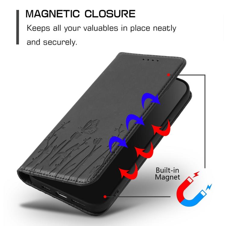 For Sharp Aquos R8 Pro Tulips Butterfly Pattern Magnetic Vegan Leather Phone Case