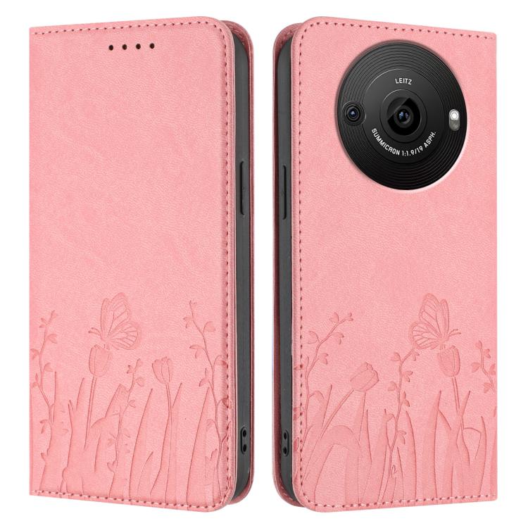 For Sharp Aquos R8 Pro Tulips Butterfly Pattern Magnetic Vegan Leather Phone Case