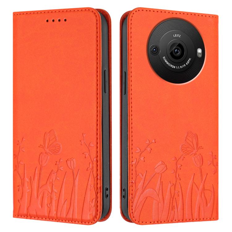For Sharp Aquos R8 Pro Tulips Butterfly Pattern Magnetic Vegan Leather Phone Case
