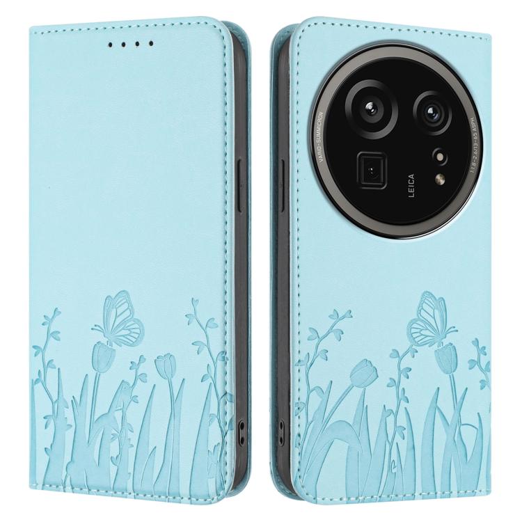 For Sharp Aquos R9 Pro Tulips Butterfly Pattern Magnetic Vegan Leather Phone Case
