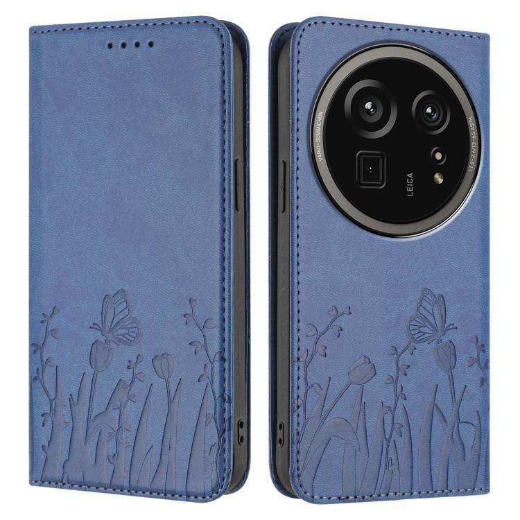 For Sharp Aquos R9 Pro Tulips Butterfly Pattern Magnetic Vegan Leather Phone Case