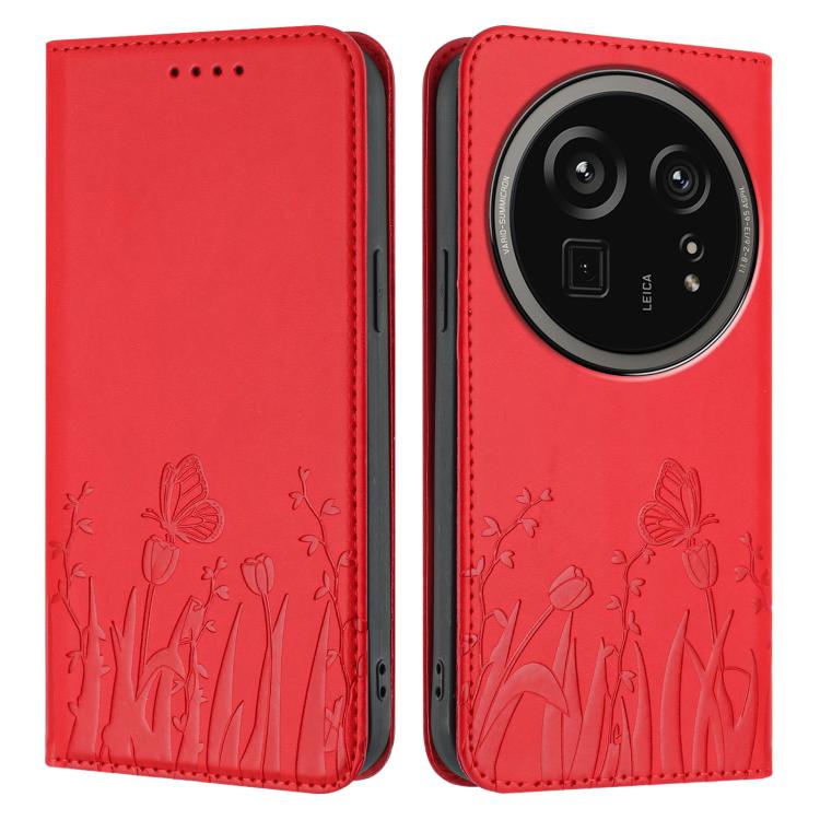For Sharp Aquos R9 Pro Tulips Butterfly Pattern Magnetic Vegan Leather Phone Case