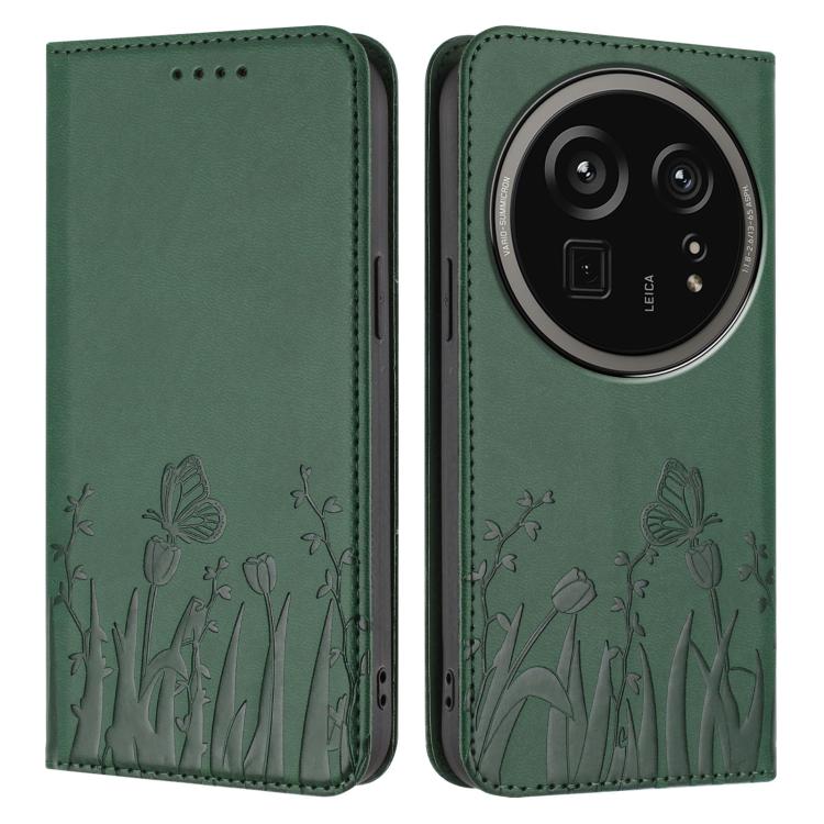 For Sharp Aquos R9 Pro Tulips Butterfly Pattern Magnetic Vegan Leather Phone Case