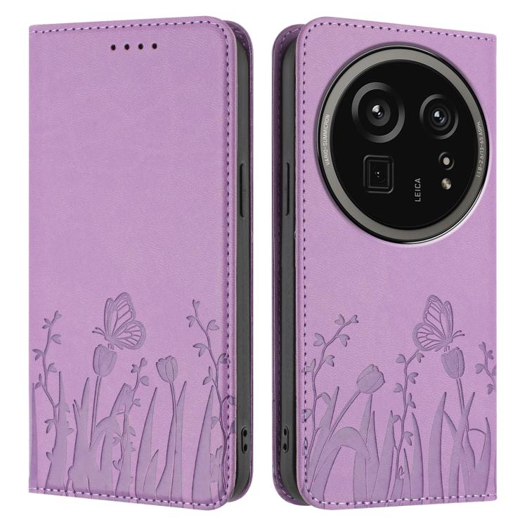 For Sharp Aquos R9 Pro Tulips Butterfly Pattern Magnetic Vegan Leather Phone Case