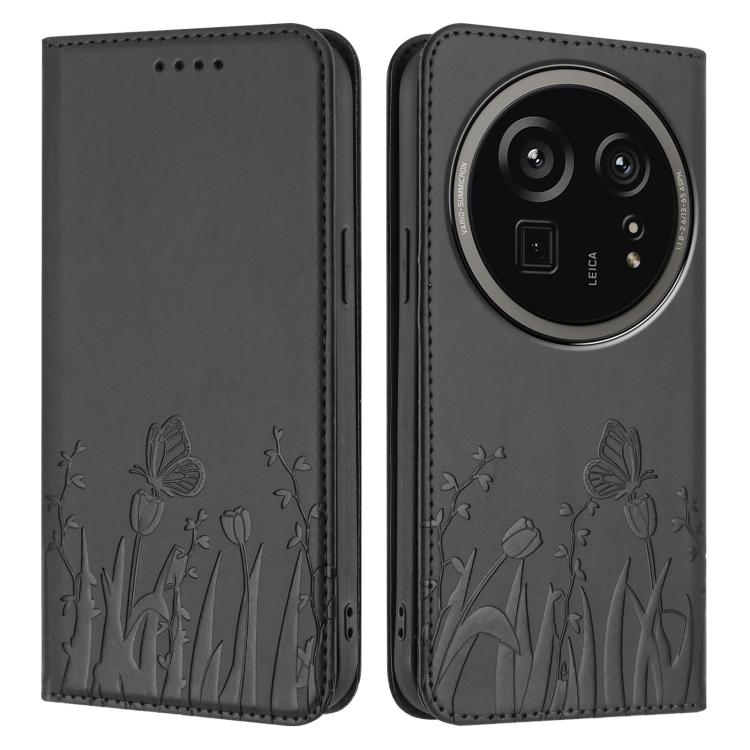 For Sharp Aquos R9 Pro Tulips Butterfly Pattern Magnetic Vegan Leather Phone Case