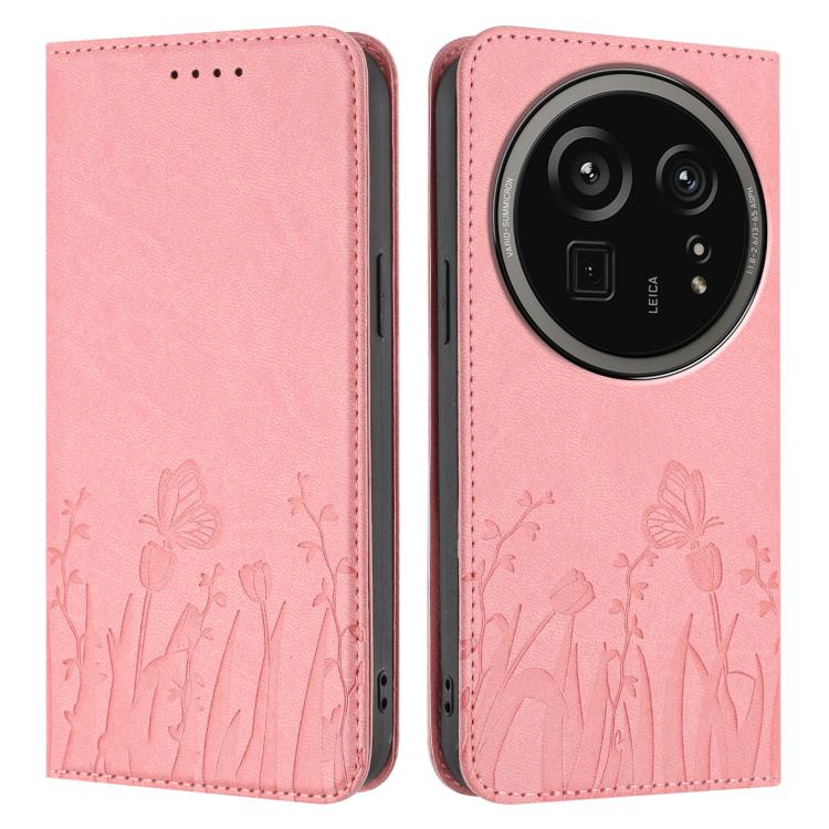 For Sharp Aquos R9 Pro Tulips Butterfly Pattern Magnetic Vegan Leather Phone Case