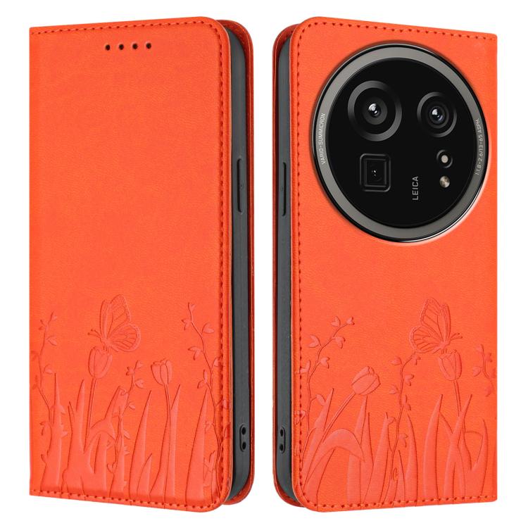 For Sharp Aquos R9 Pro Tulips Butterfly Pattern Magnetic Vegan Leather Phone Case