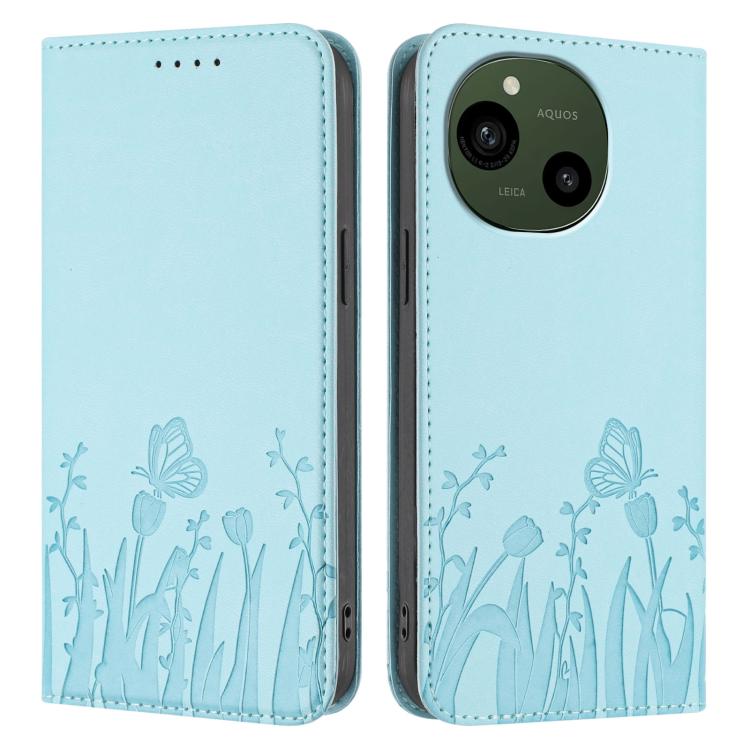 For Sharp Aquos R9 / Aquos R10 Tulips Butterfly Pattern Magnetic Vegan Leather Phone Case