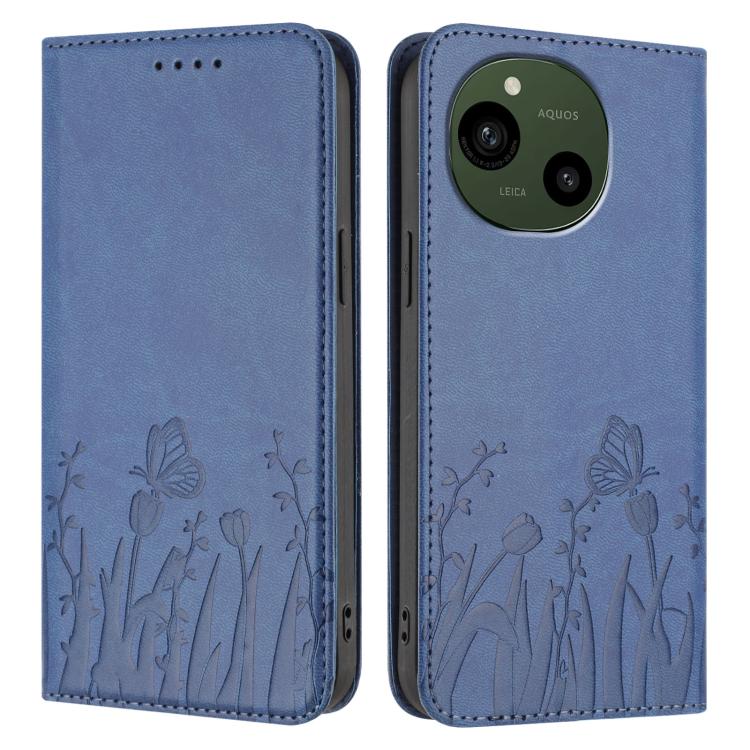 For Sharp Aquos R9 / Aquos R10 Tulips Butterfly Pattern Magnetic Vegan Leather Phone Case