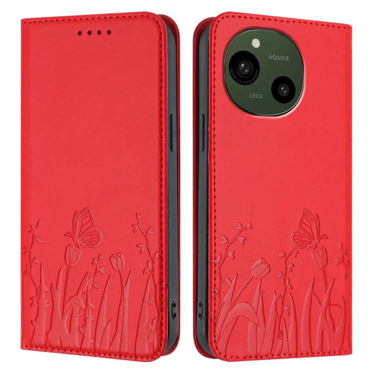 For Sharp Aquos R9 / Aquos R10 Tulips Butterfly Pattern Magnetic Vegan Leather Phone Case