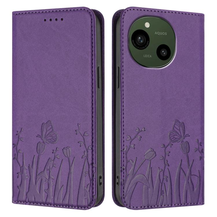 For Sharp Aquos R9 / Aquos R10 Tulips Butterfly Pattern Magnetic Vegan Leather Phone Case