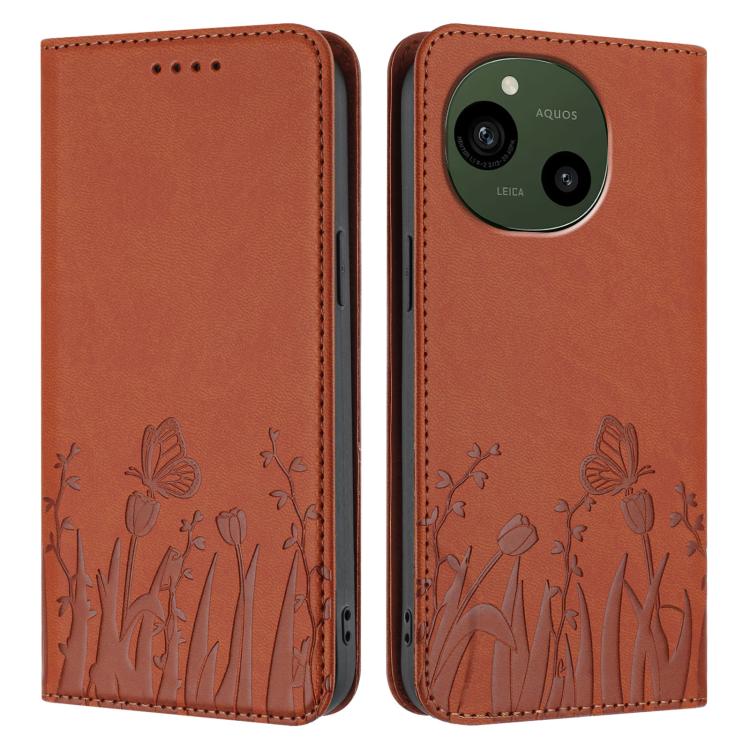 For Sharp Aquos R9 / Aquos R10 Tulips Butterfly Pattern Magnetic Vegan Leather Phone Case