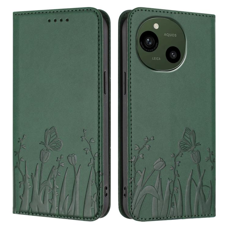 For Sharp Aquos R9 / Aquos R10 Tulips Butterfly Pattern Magnetic Vegan Leather Phone Case