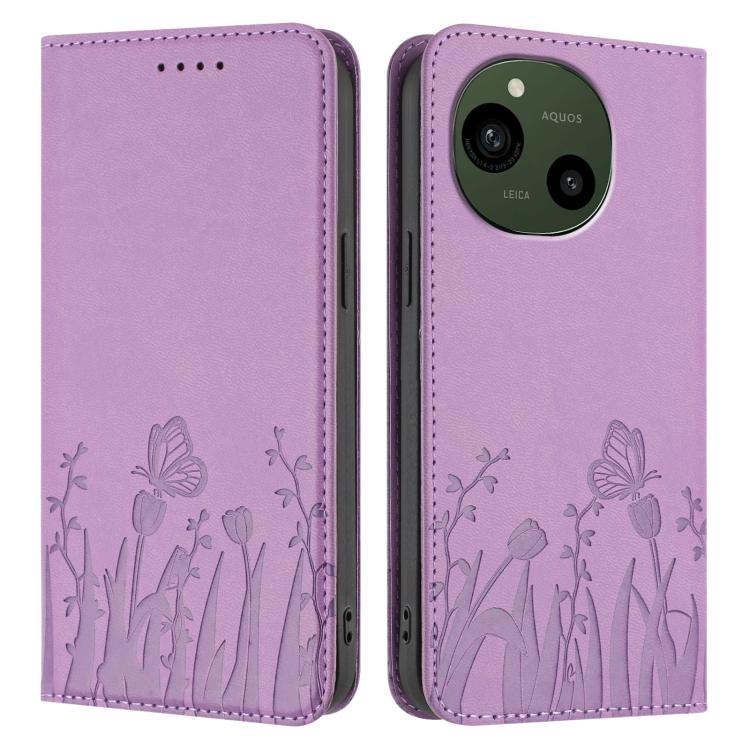 For Sharp Aquos R9 / Aquos R10 Tulips Butterfly Pattern Magnetic Vegan Leather Phone Case