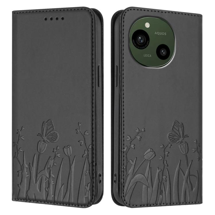 For Sharp Aquos R9 / Aquos R10 Tulips Butterfly Pattern Magnetic Vegan Leather Phone Case