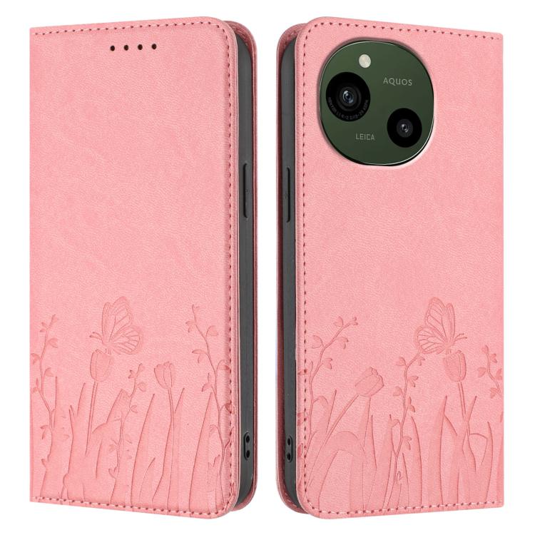 For Sharp Aquos R9 / Aquos R10 Tulips Butterfly Pattern Magnetic Vegan Leather Phone Case