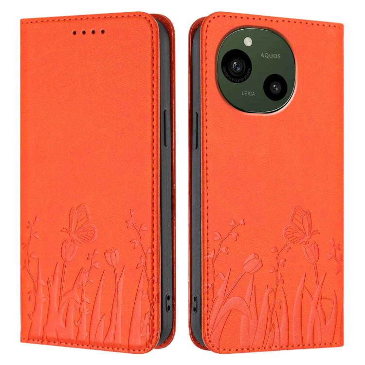 For Sharp Aquos R9 / Aquos R10 Tulips Butterfly Pattern Magnetic Vegan Leather Phone Case