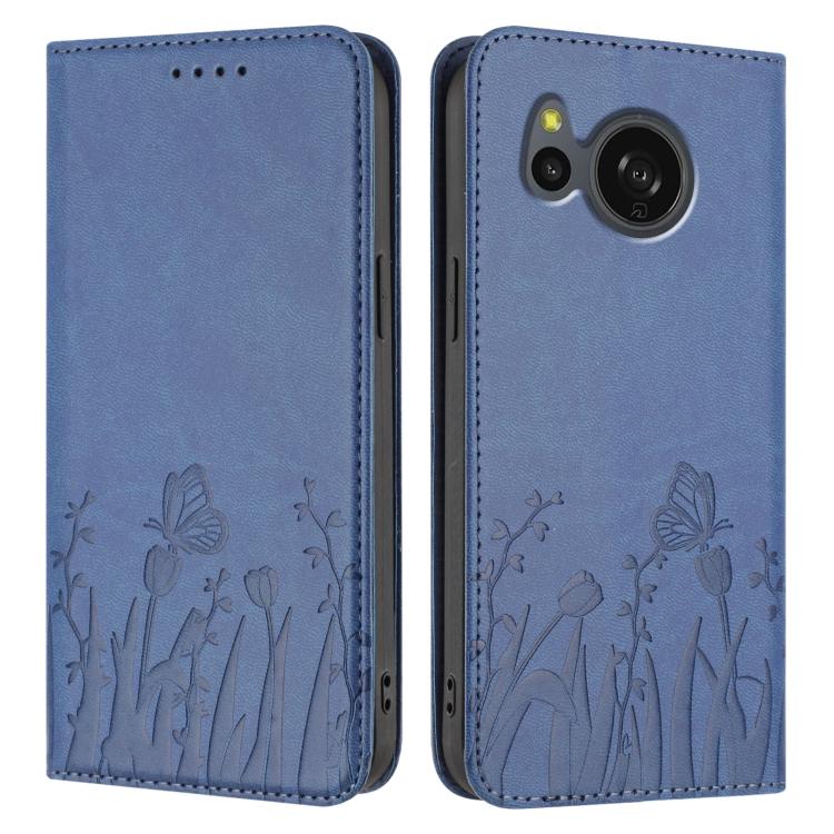 For Sharp Aquos Sense7 Tulips Butterfly Pattern Magnetic Vegan Leather Phone Case