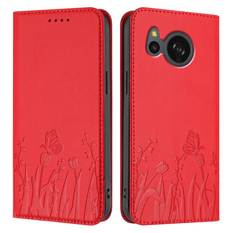 For Sharp Aquos Sense7 Tulips Butterfly Pattern Magnetic Vegan Leather Phone Case